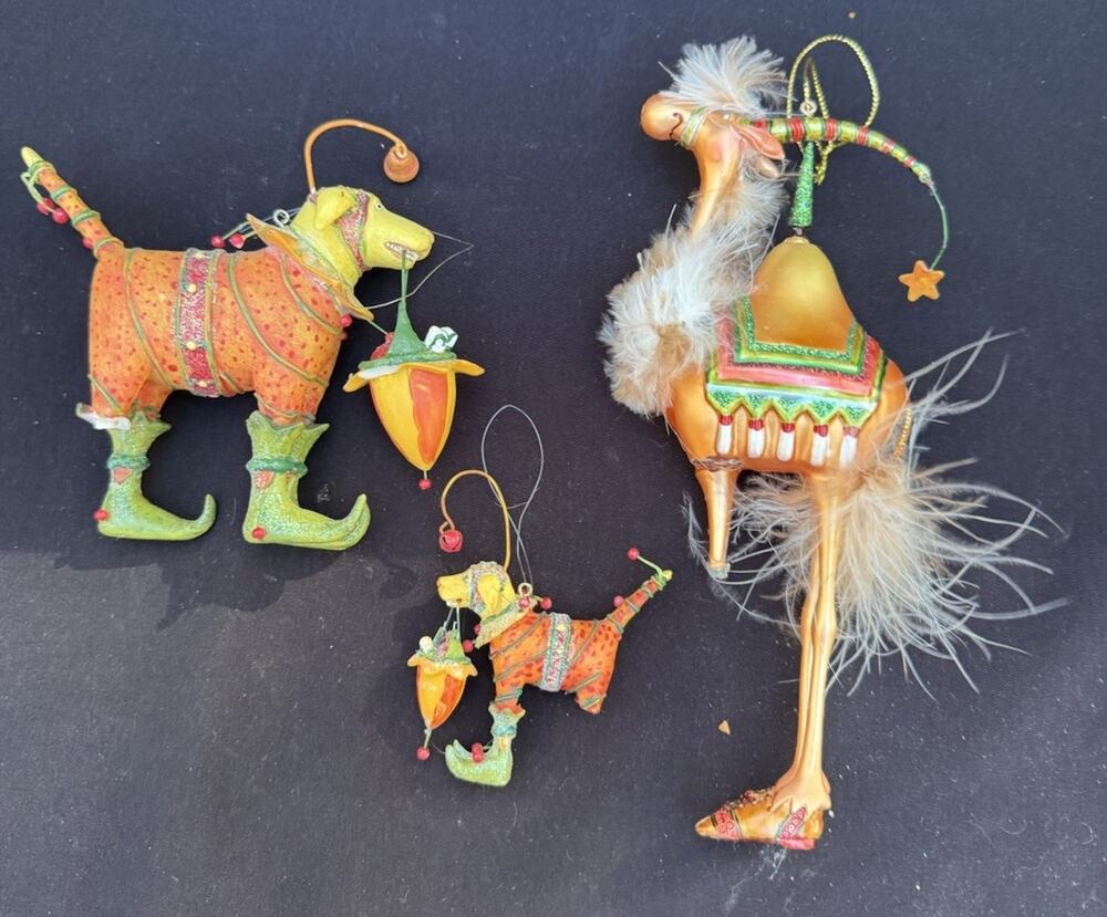 3 Dept 56 HAPPY HAROLD & Dog Ornaments Krinkles ALL DAMAGED! Look! C33